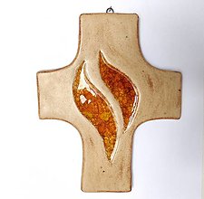 Dekorácie - Keramický kríž so sklom - 15174821_