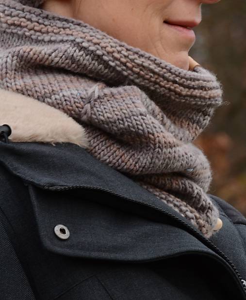 Šály a nákrčníky - Dámsky nákrčník CATHY, sivo-hnedý melírovaný, 100% merino - 15174935_