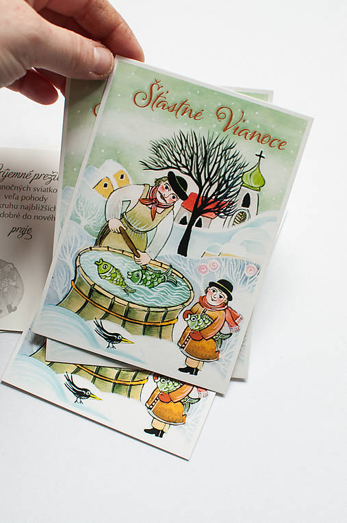 Papier - Pohľadnica "Šťastné Vianoce - ľudové, kapor " - 15176178_