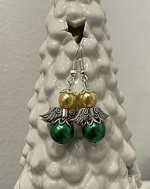 Náušnice - Vianoční anjeli - náušnice (Zelené-zlaté) - 15175971_