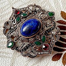 Brošne - Vintage Lapis Lazuli Antique Silver Brooch / Brošňa s lazuritom - 15177487_