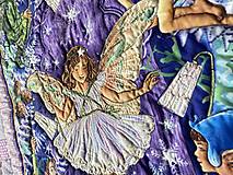Úžitkový textil - Exkluzívny  fialový vílový patchwork set - prehoz a vankúše - 15178973_