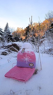Čiapky, čelenky, klobúky - Háčkovaný zimný set snehová vločka ❄️ - 15176522_
