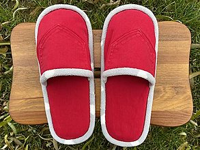 Ponožky, pančuchy, obuv - Červené riflové papuče - 15179275_