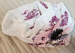 Šály a nákrčníky - Šál z fáčoviny ružovo- fialkové kvety - 15178589_