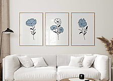 Grafika - Set 3 moderných obrazov - Modré kvety - 15179724_
