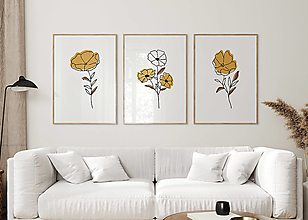 Grafika - Set 3 moderných obrazov - Žlté kvety - 15179707_