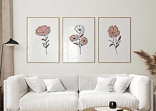 Grafika - Set 3 moderných obrazov - Ružové kvety - 15179715_