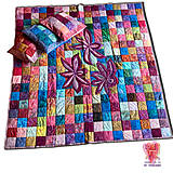 Úžitkový textil - Batikový patchwork set - prehoz a vankúše - 15180082_
