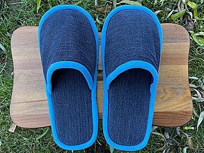 Ponožky, pančuchy, obuv - Modré papuče z rifloviny - 15185582_