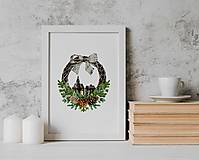 Kresby - Art Print| Vianočný veniec s domčekmi - 15183514_