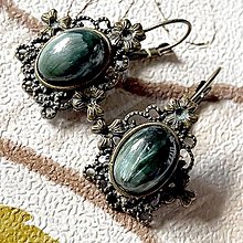 Náušnice - Vintage Seraphinite Earrings / Bronzové náušnice so serafinitom - 15189201_