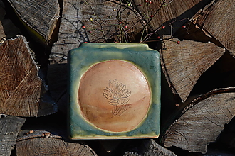 Dekorácie - Vázička kocka medienková zelená :o)) s malou miskou podobného tvaru. - 15186699_