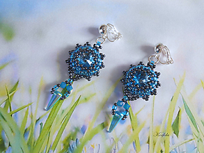 Náušnice - Náušnice klipsy šité modrý květ - 15187004_