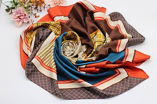 Veľká štvorcová hodvábna šatka - Eleganthorse Zoé - čokoláda