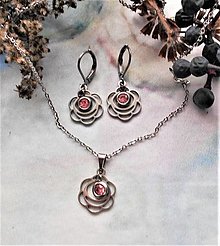 Sady šperkov - Sady šperkov- chirurgická oceľ (Štylizované kvetiny- ružový kamienok) - 15190420_