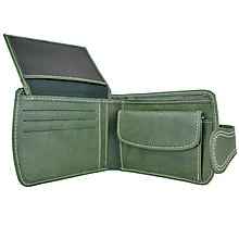 Peňaženky - Kožená dámska elegantná peňaženka, ručné tamponovaná, zelená farba - 15190546_