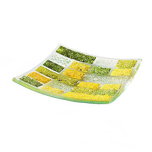 Nádoby - Misa žlto-zelená - české črepové sklo 12 x 12 cm - obdĺžnikový vzor - 15191134_