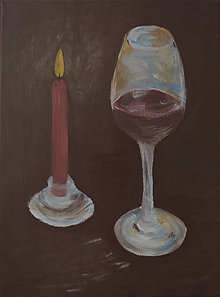 Obrazy - Pohár vína vo svetle sviečky - 15191446_