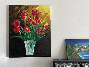 Obrazy - Večerné zátišie s tulipánmi - 15191557_