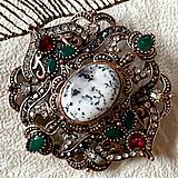 Brošne - Vintage Dendritic Opal Antique Silver Brooch / Brošňa s dendritickým opálom - 15194284_
