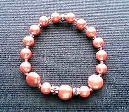 Náramky - Riečne perly a perleť náramky pružné (Lososovo ružová) - 15193821_