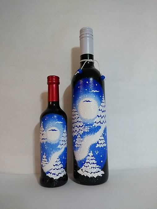 Víno - maľovné - zimná krajina modrá