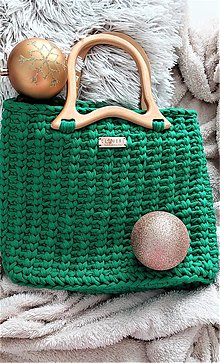 Kabelky - Zelená kabelka s drevenou rúčkou - 15195819_