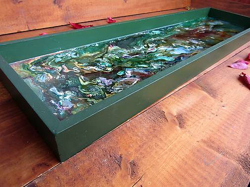 Nádoby - Dlhý podnos z dreva a živice s abstraktným motívom - 15195327_