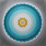 Obrazy - Mandala KOMUNIKÁCIA (smaragd - sivá - žltá) 80 x 80 - 15196896_