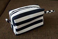 Taštičky - Dámska kozmetická taška (pruhovaná: modro-biela) - 15204502_