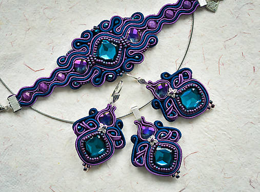 Náramky - Soutache sada "Syrakúzy" - náramok, náhrdelník a náušnice - 15204167_