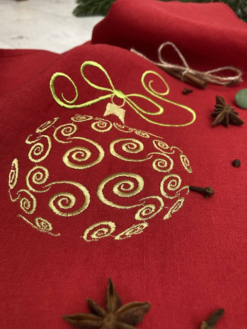 Úžitkový textil - Ľanová utierka Červená ,, Vianočná guľa" - 15203654_