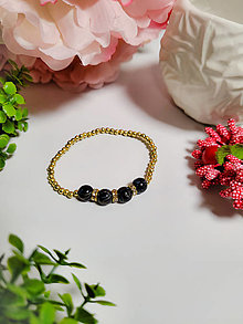 Náramky - Elegantný perlový náramok (Čierna so zlatým mramorovaním) - 15203526_