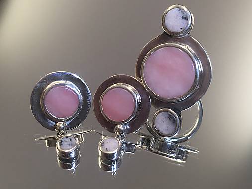 Sada - naušnice a prsteň z ružového opálu v striebre 925/1000