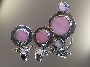 Sady šperkov - Sada - naušnice a prsteň z ružového opálu v striebre 925/1000 - 15206926_