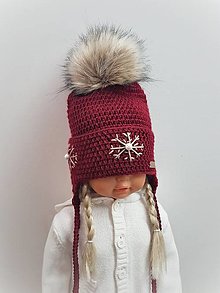 Detské čiapky - Zimná dievčenská čiapka VLOČKY (bordó) - 15207958_