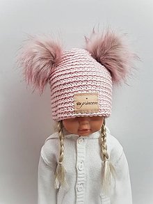 Detské čiapky - Zimná dievčenská čiapka PRINCESS (staroružová, 2 brmbole) - 15207984_