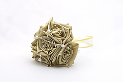 Kytice pre nevestu - Saténová kytica svetlá hnedá-zlatá ruže mini - 15206127_