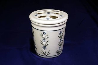 Nádoby - Ručně vyráběný porcelánový kartáčkovník bílý (kytička 1) - 15204964_
