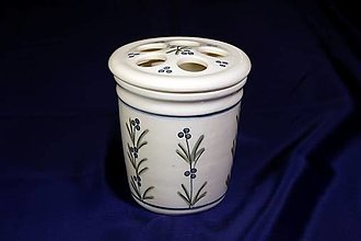 Nádoby - Ručně vyráběný porcelánový kartáčkovník bílý (kytička 2) - 15204965_