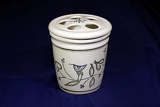 Nádoby - Ručně vyráběný porcelánový kartáčkovník bílý (ptáček) - 15204984_