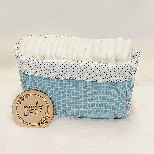 Waffle košík na plienky-ECO (Svetlomodrá + bodky)