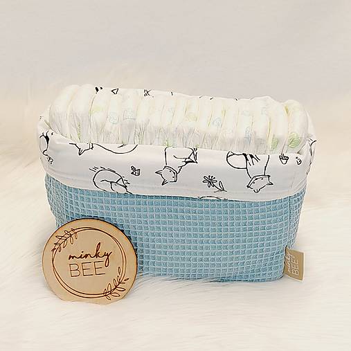 Waffle košík na plienky-ECO (Scetlomodrá + líšky)
