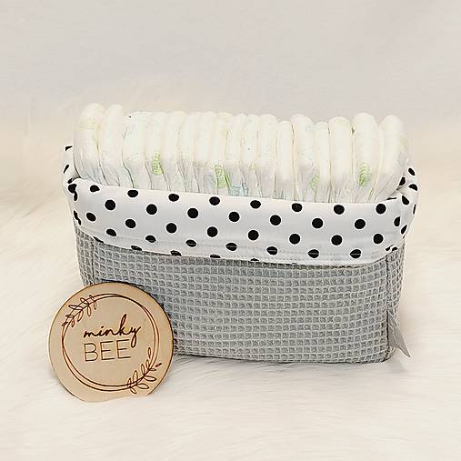 Waffle košík na plienky-ECO (Sivá + bodky)