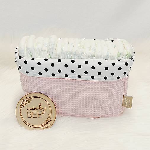 Waffle košík na plienky-ECO (Svetloružová + bodky)