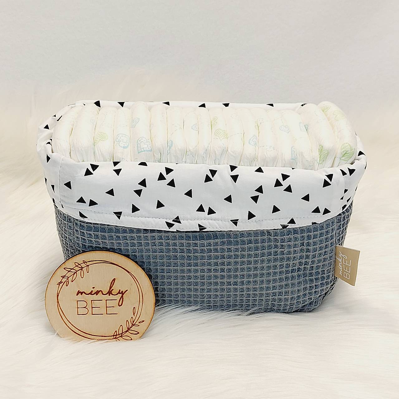 Waffle košík na plienky-ECO (Grafitová + trojuholníky)