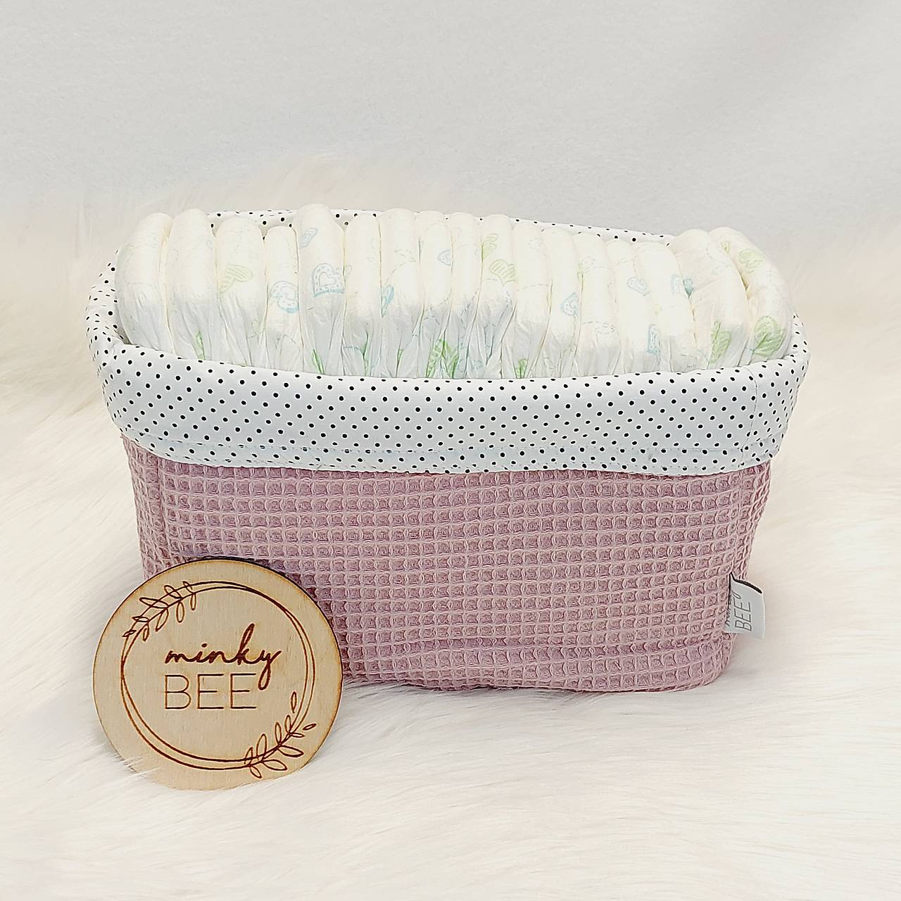 Waffle košík na plienky-ECO (Staroružová + bodky)