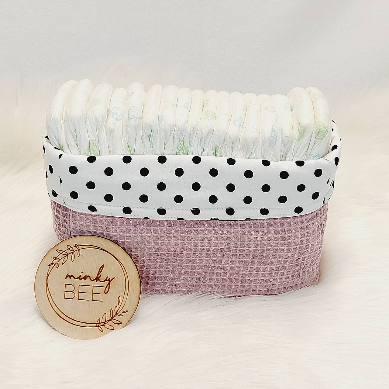 Waffle košík na plienky-ECO (Staroružová + bodky)
