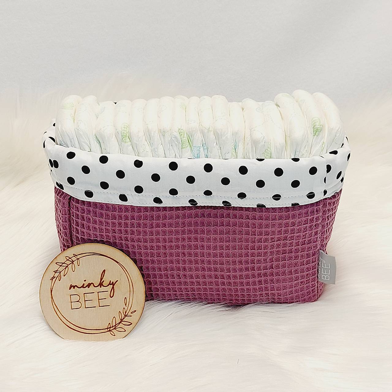 Waffle košík na plienky-ECO (Mauve + bodky)
